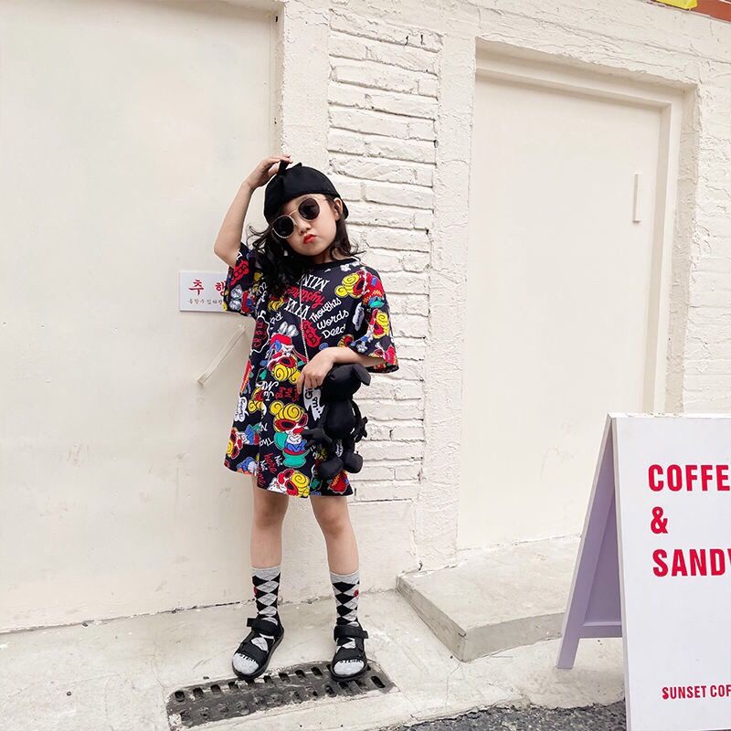 【90-140cm】よく売れる カートゥーン 柔らかい ロンT 合わせやすい Tシャツワンピース