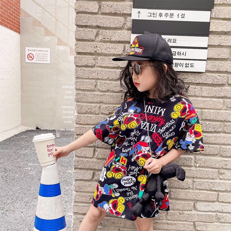 【90-140cm】よく売れる カートゥーン 柔らかい ロンT 合わせやすい Tシャツワンピース