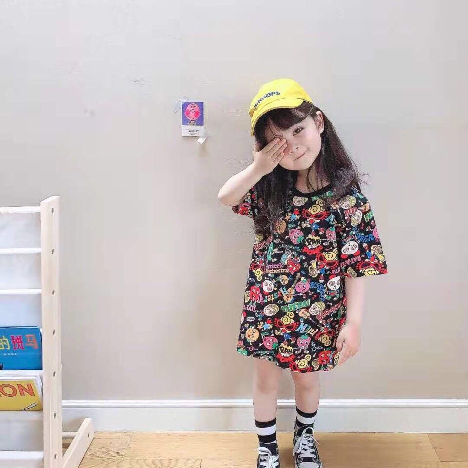 【90-140cm】よく売れる カートゥーン 柔らかい ロンT 合わせやすい Tシャツワンピース