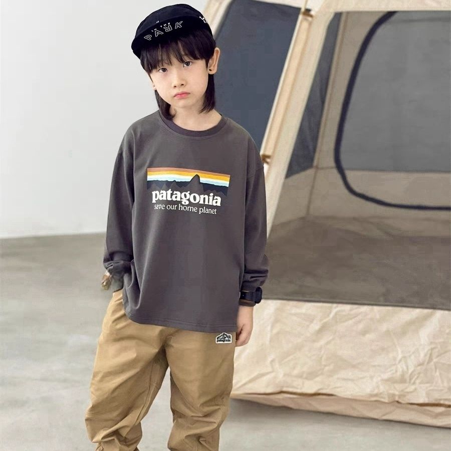 【90-130】激安 ２色選べ シンプル アルファベット プリント コットン 長袖Tシャツ 春秋 男の子 トップス