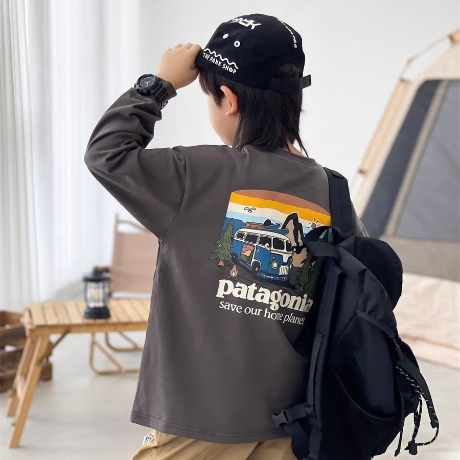 【90-130】激安 ２色選べ シンプル アルファベット プリント コットン 長袖Tシャツ 春秋 男の子 トップス