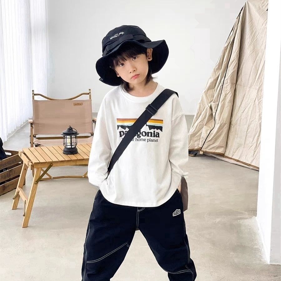 【90-130】激安 ２色選べ シンプル アルファベット プリント コットン 長袖Tシャツ 春秋 男の子 トップス
