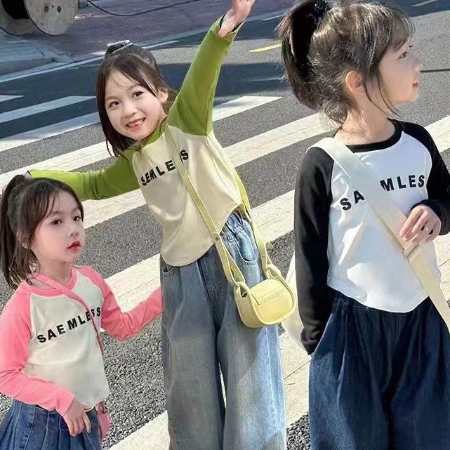 【80-160cm】新品殺到中 多色展開 シンプル 配色 春秋 子供服 トップス