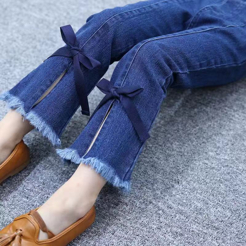 【80-160】人気急上昇 合わせやすい リボン付き着心地いい トレンド ファッション 高品質 女の子 ジーンズ ボトムス
