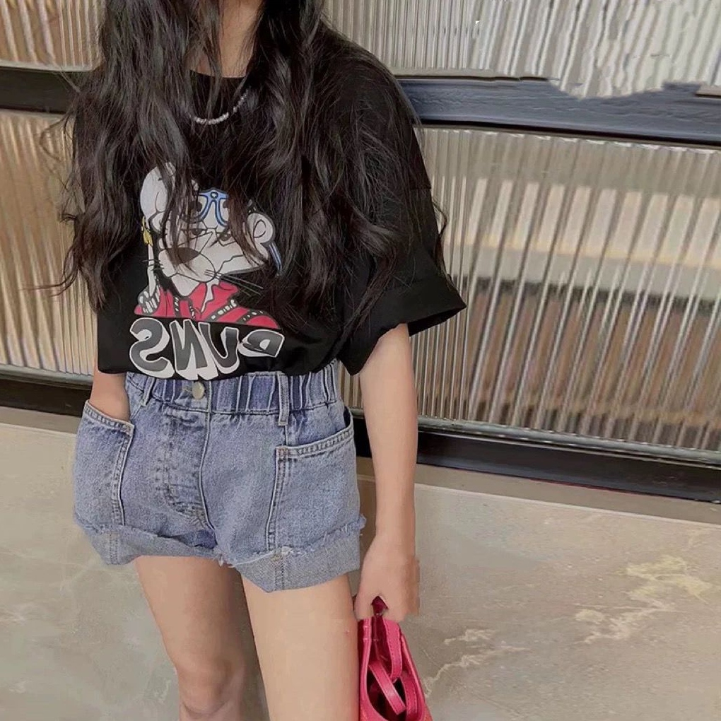 【100-160】可愛い 韓国 プリント カートゥーン 夏 子供服 女の子 キッズ ジュニア トップス 半袖 カットソー Tシャツ
