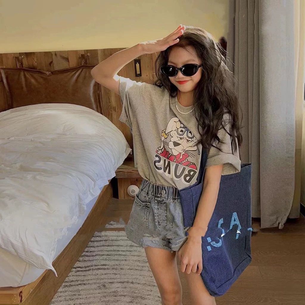 【100-160】可愛い 韓国 プリント カートゥーン 夏 子供服 女の子 キッズ ジュニア トップス 半袖 カットソー Tシャツ