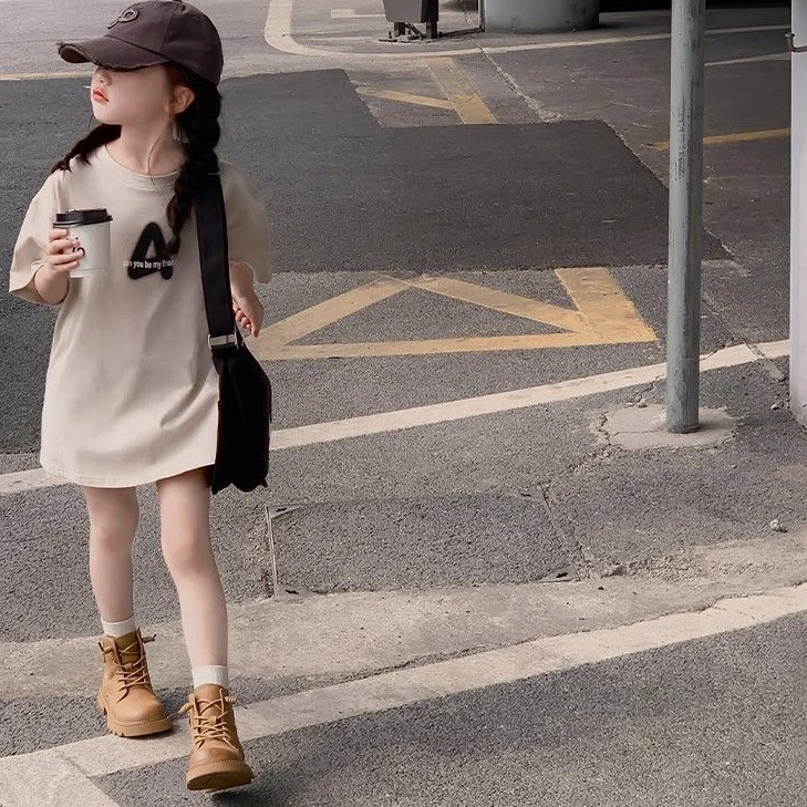 【110-170】オシャレ 韓国 プリント アルファベット 夏 子供 服 女の子 キッズ ジュニア トップス 半袖 カットソー Tシャツ