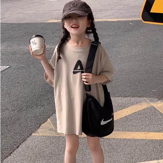 【110-170】オシャレ 韓国 プリント アルファベット 夏 子供 服 女の子 キッズ ジュニア トップス 半袖 カットソー Tシャツ