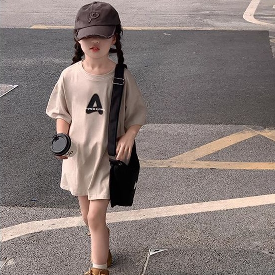 【110-170】オシャレ 韓国 プリント アルファベット 夏 子供 服 女の子 キッズ ジュニア トップス 半袖 カットソー Tシャツ