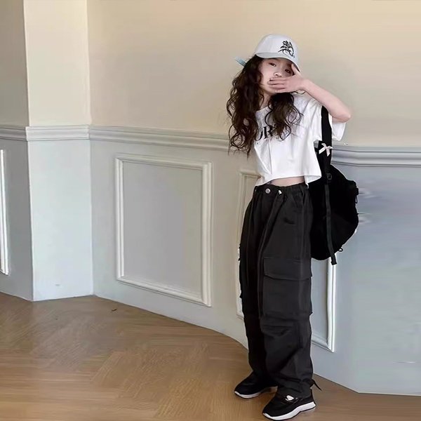 【120-170cm】 ファッション 無地 ゆったり ポケット付き ボウタイ 夏 子供服 キッズ ジュニア 女の子 ボトムス カーゴパンツ