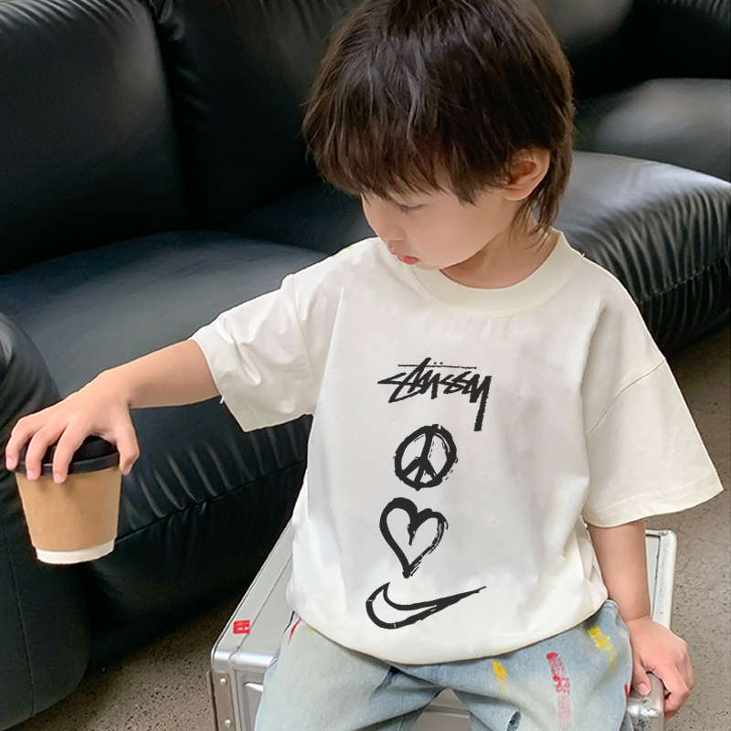 【90-160cm】人気爆発中 快適 おすすめ ラウンドネック 半袖 2色選べる プリント Tシャツ