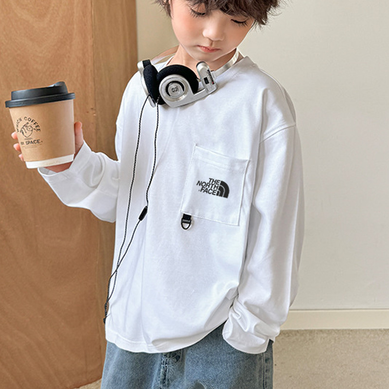 【110-160cm】人気上昇中 着心地良い ポケット付き アルファベット ラウンドネック 長袖 Tシャツ