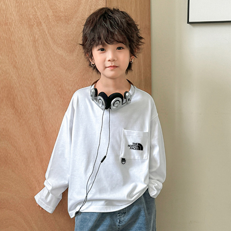 【110-160cm】人気上昇中 着心地良い ポケット付き アルファベット ラウンドネック 長袖 Tシャツ