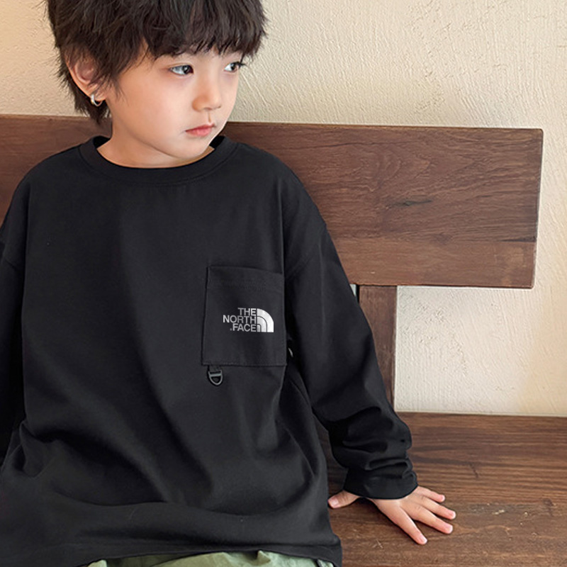 【110-160cm】人気上昇中 着心地良い ポケット付き アルファベット ラウンドネック 長袖 Tシャツ