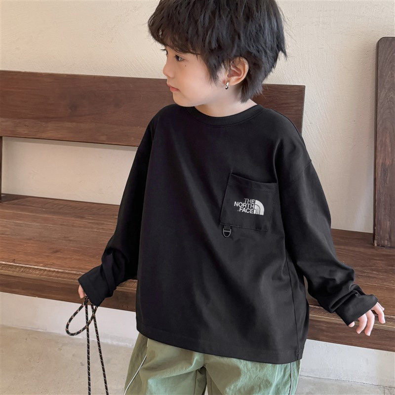 【110-160cm】人気上昇中 着心地良い ポケット付き アルファベット ラウンドネック 長袖 Tシャツ