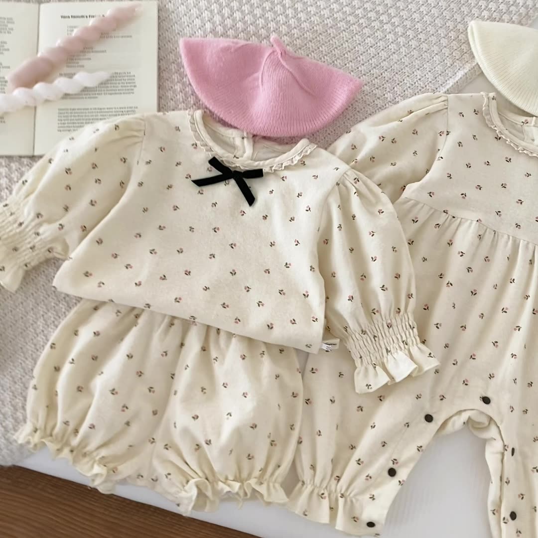 【66-100cm】二点セット/ロンパース 可愛い 花柄 肌に優しい 女の子 ベビー服