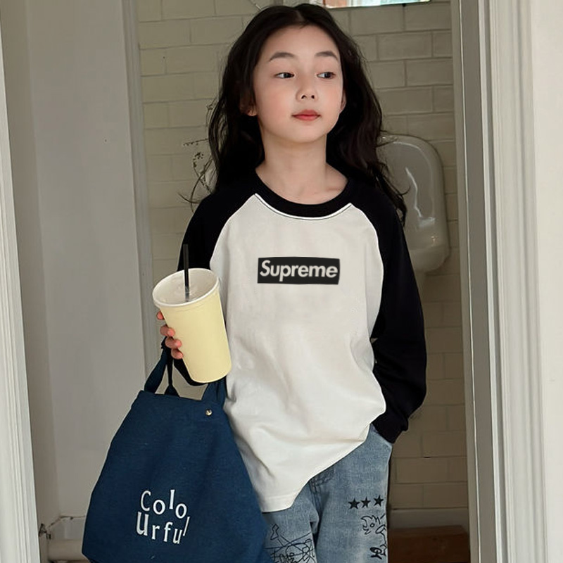 【90-160cm】よく売れる 大好評 カジュアル 配色 アルファベット 合わせやすい 女の子 長袖 Tシャツ