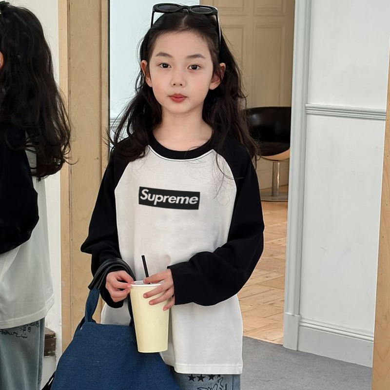 【90-160cm】よく売れる 大好評 カジュアル 配色 アルファベット 合わせやすい 女の子 長袖 Tシャツ
