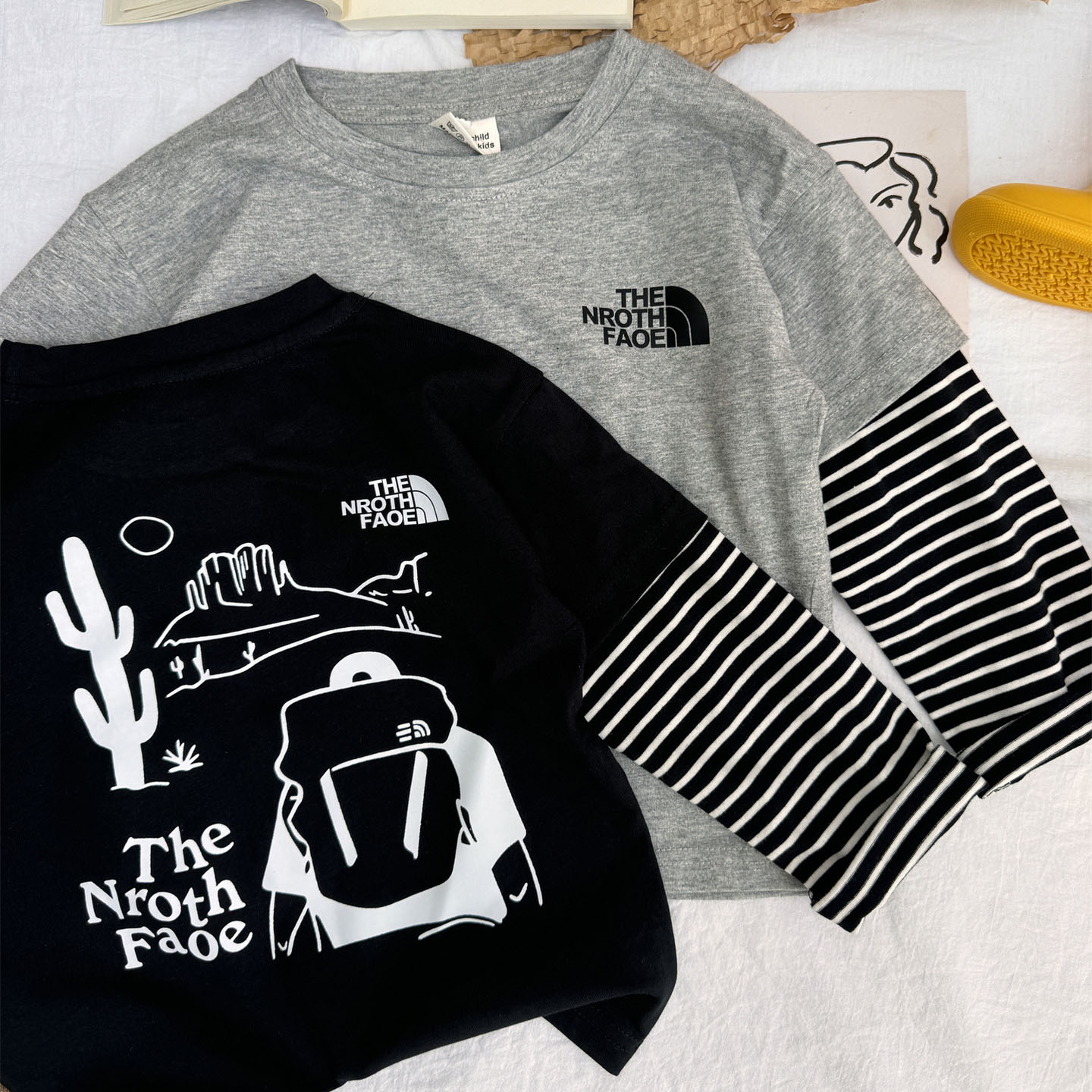 【90-140cm】Tシャツ 男の子 長袖 人気 ディリー 合わせやすい 絶対欲しい!カジュアル フェイクレイヤード トップス