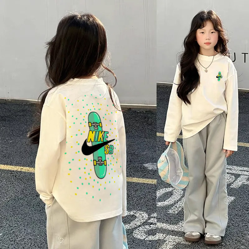 【90-160cm】好感度100％  取り入れたい プリント 合わせやすい 女の子 長袖 Ｔシャツ