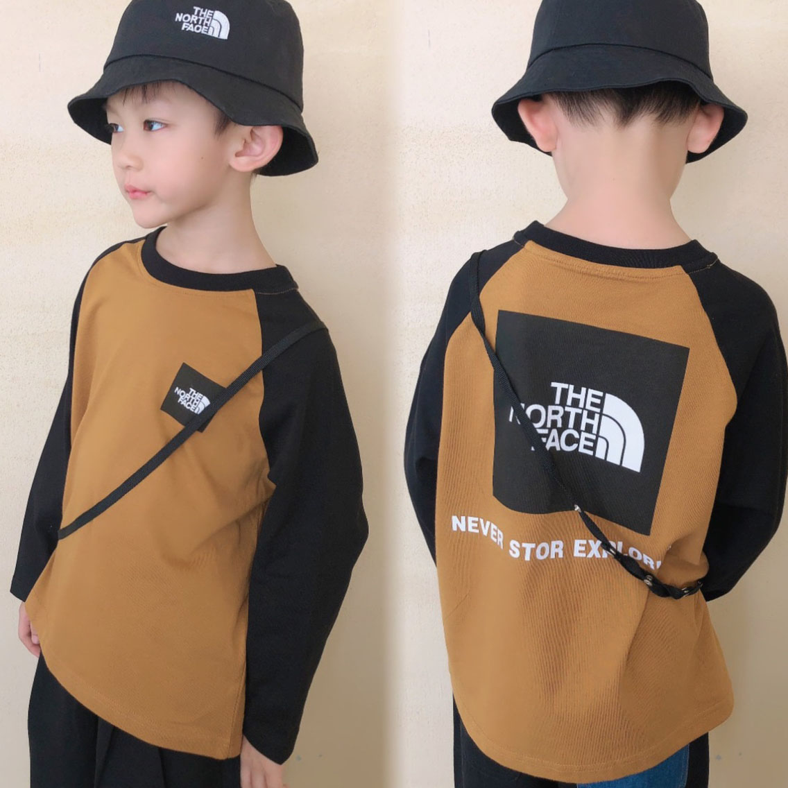 【110-170cm】着回し力抜群 ルーズ 合わせやすい アルファベット ゆったり長袖 Tシャツ