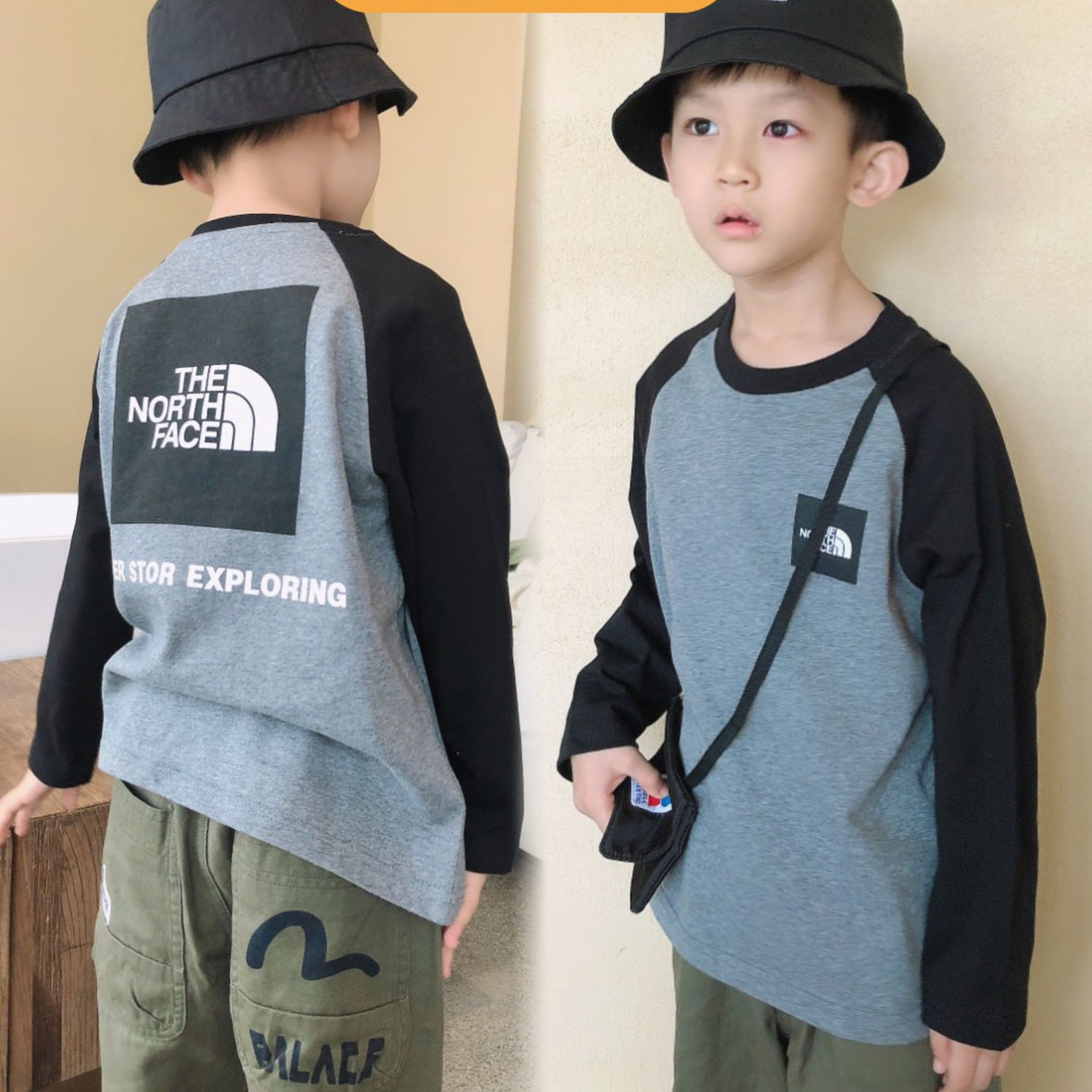 【110-170cm】着回し力抜群 ルーズ 合わせやすい アルファベット ゆったり長袖 Tシャツ
