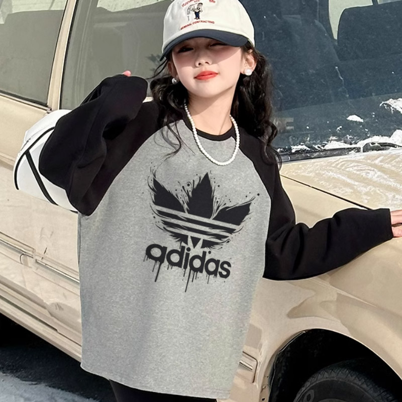 【110-170cm】好感度100% 大活躍 快適 カジュアル 配色 女の子 長袖 Tシャツ