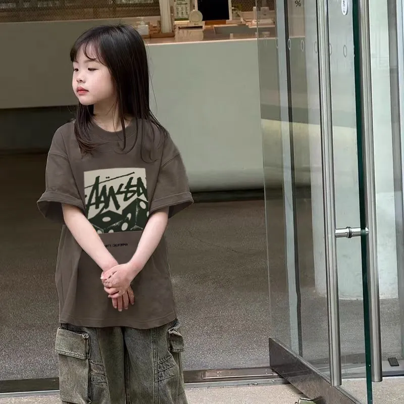 【90-160cm】リラックス感ある カジュアル 新作 ゆったり 女の子 半袖 Tシャツ
