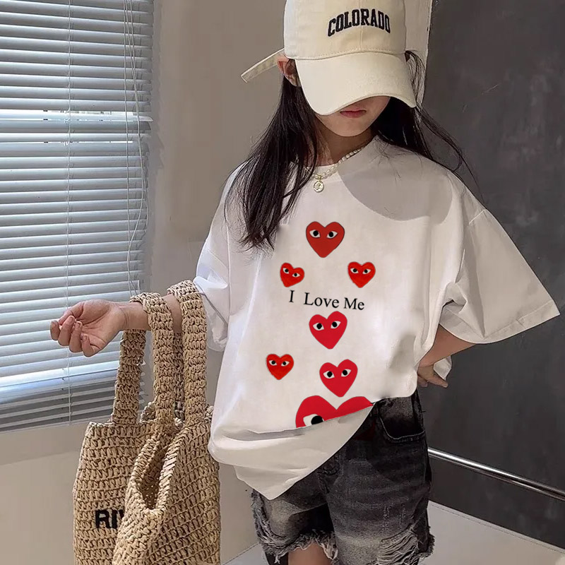 【90-160cm】好感度100％  大人気 おしゃれ ハート柄 女の子 半袖 Ｔシャツ