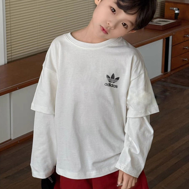 【100-150cm】トレンド感満点 ユニーク レイヤード クール 男の子 長袖 Tシャツ