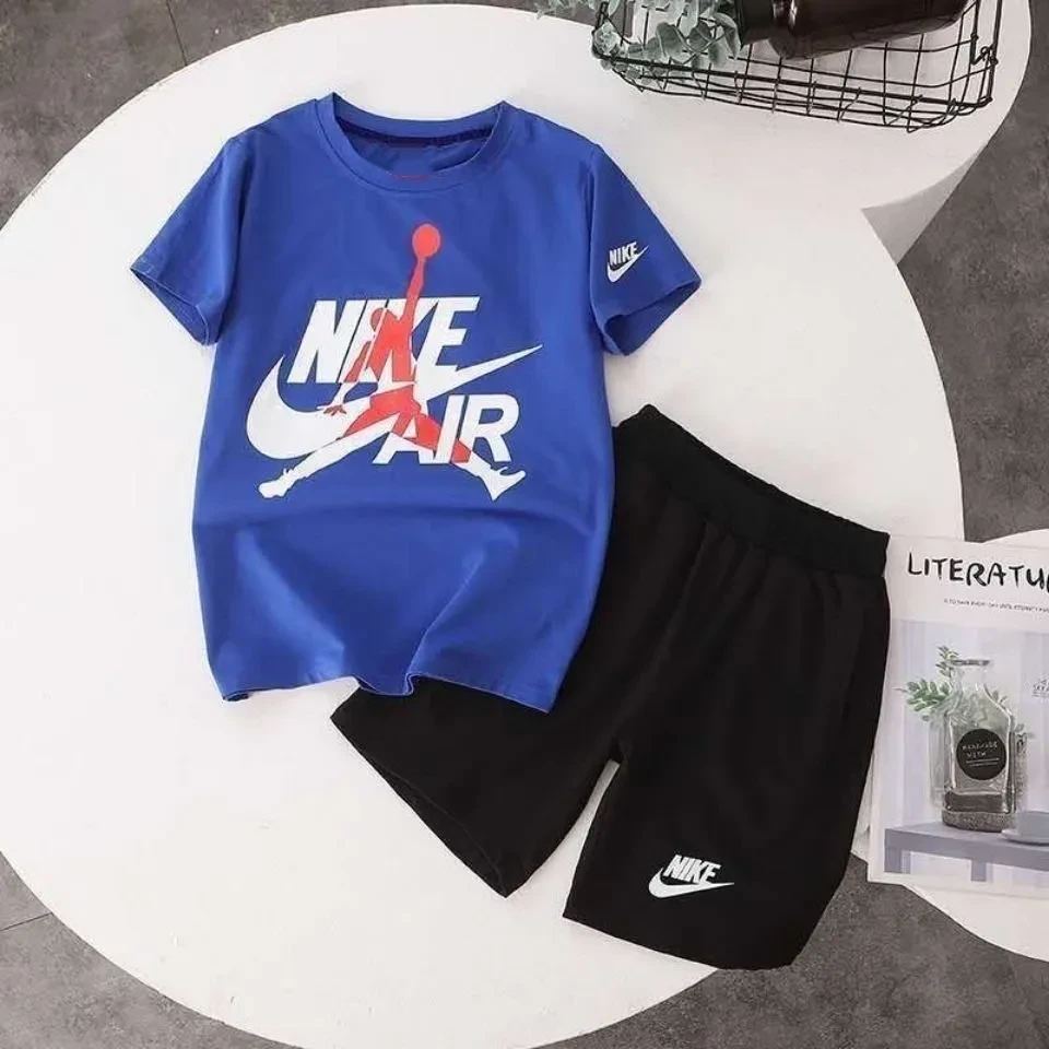【90-160cm】二点セット シンプル ラウンドネック アルファベット Tシャツ+ショートパンツ セット