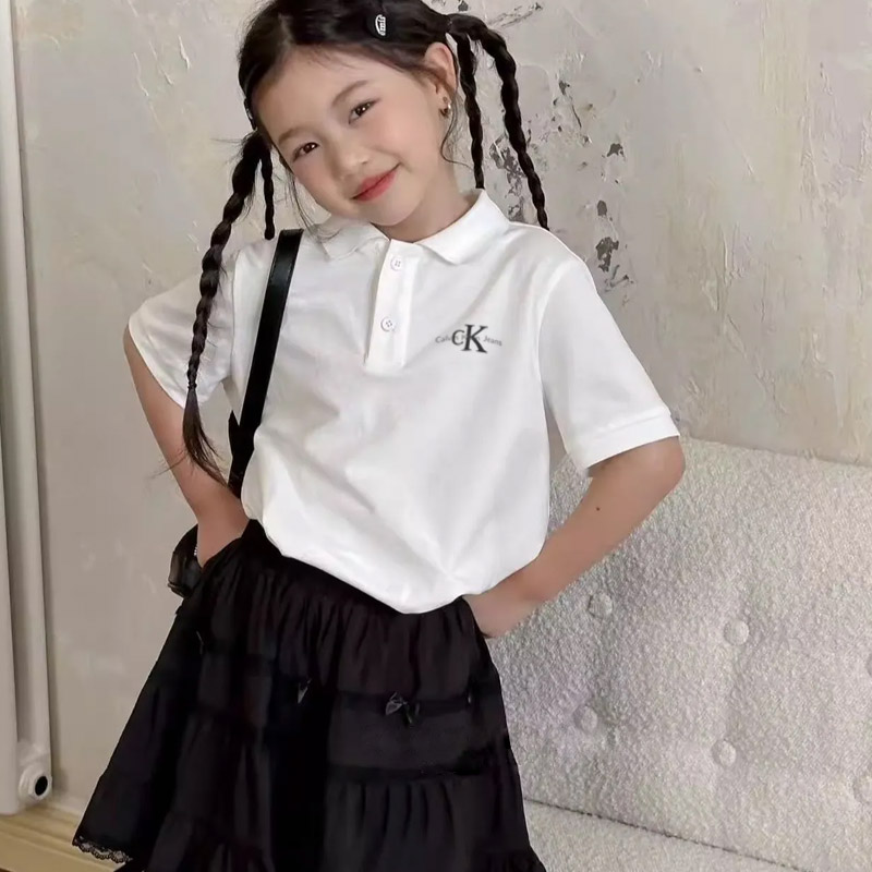 【90-170cm】好感度100％  大活躍 シンプル POLOネック 女の子 半袖 Ｔシャツ