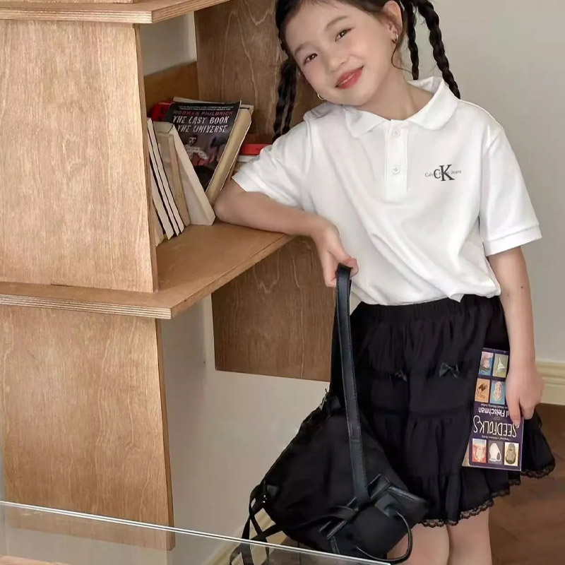 【90-170cm】好感度100％  大活躍 シンプル POLOネック 女の子 半袖 Ｔシャツ