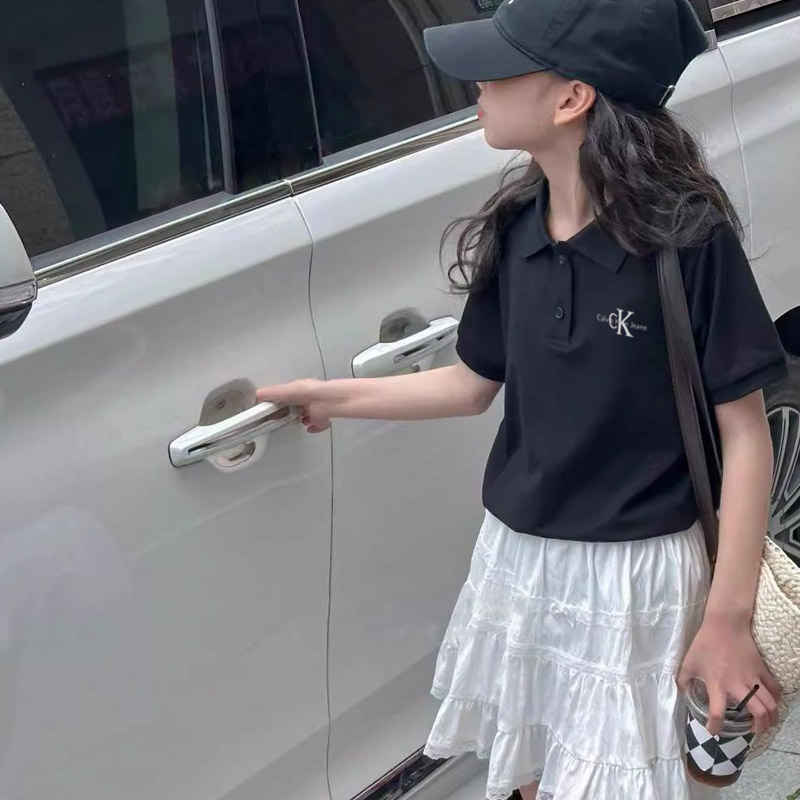 【90-170cm】好感度100％  大活躍 シンプル POLOネック 女の子 半袖 Ｔシャツ