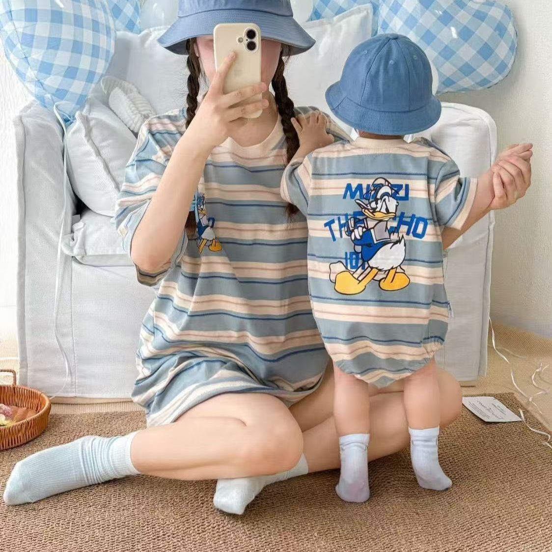 【66-150cm+親サイズ】人気上昇中 可愛い お出かけコーデにも 親子ペア ロンパース/Ｔシャツ