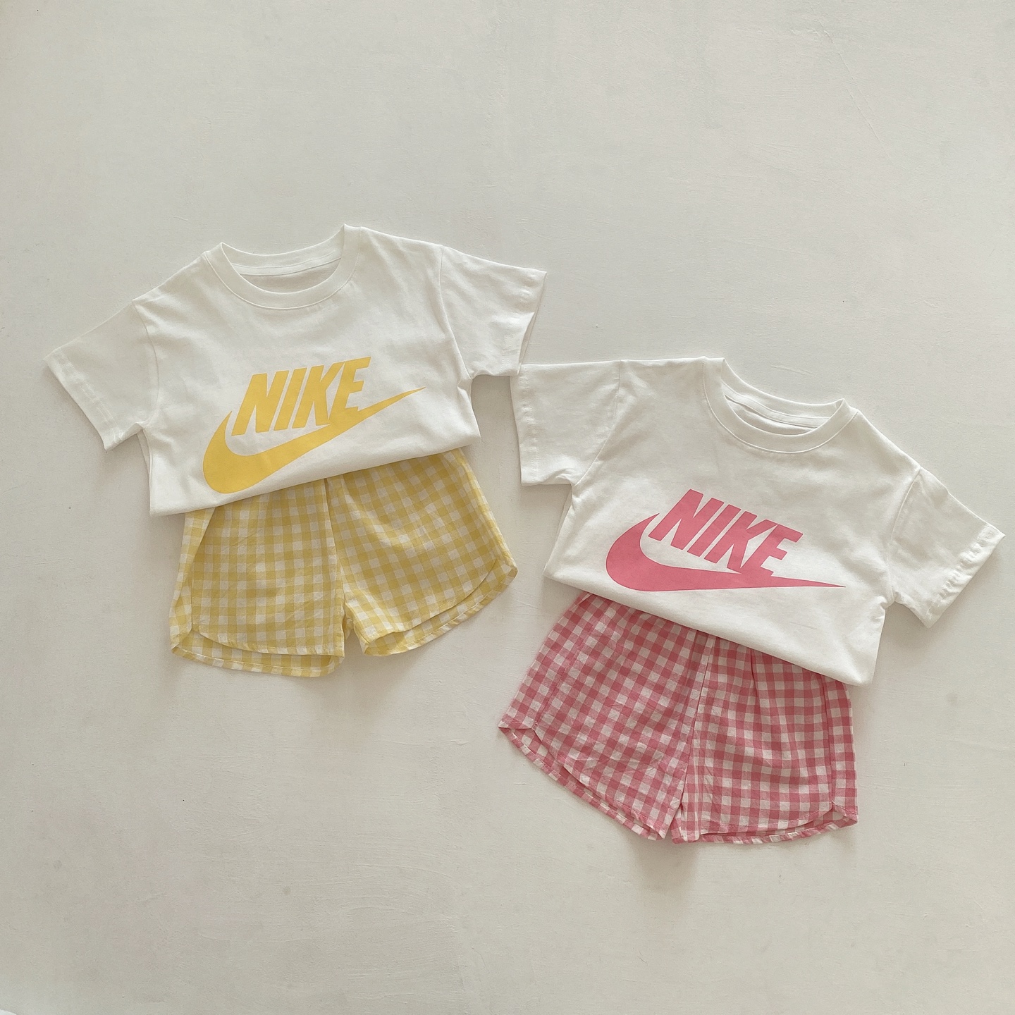 【73-100cm】二点セット 絶対欲しい 大人気 チェック柄 清新 半袖Tシャツ+ショートパンツ セットアップ