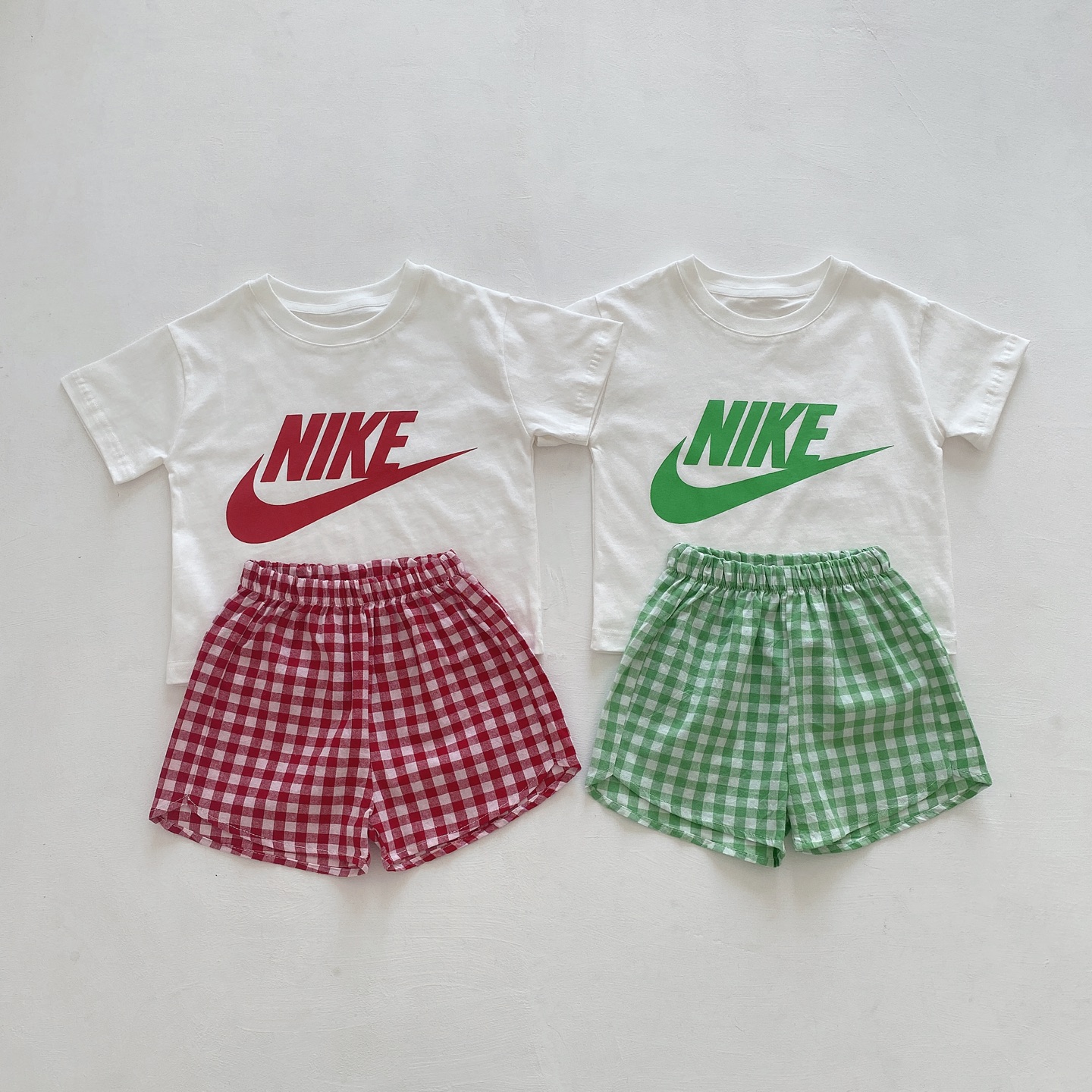 【73-100cm】二点セット 絶対欲しい 大人気 チェック柄 清新 半袖Tシャツ+ショートパンツ セットアップ