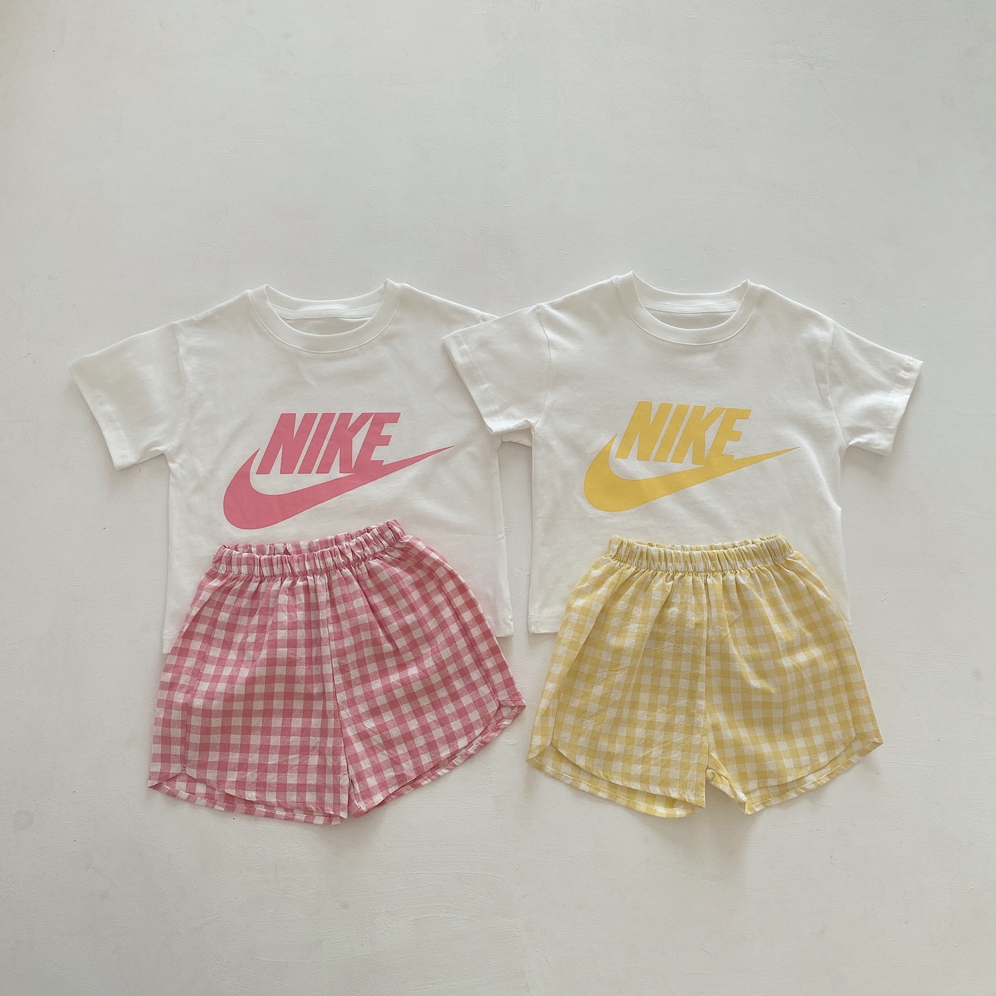 【73-100cm】二点セット 絶対欲しい 大人気 チェック柄 清新 半袖Tシャツ+ショートパンツ セットアップ