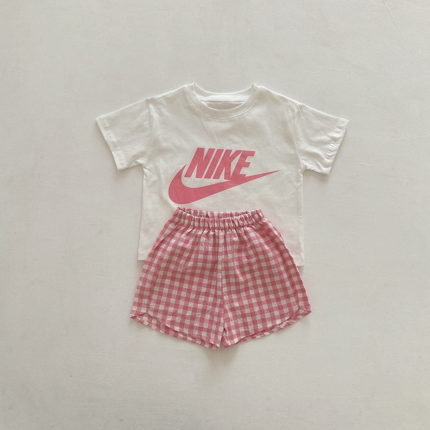 【73-100cm】二点セット 絶対欲しい 大人気 チェック柄 清新 半袖Tシャツ+ショートパンツ セットアップ