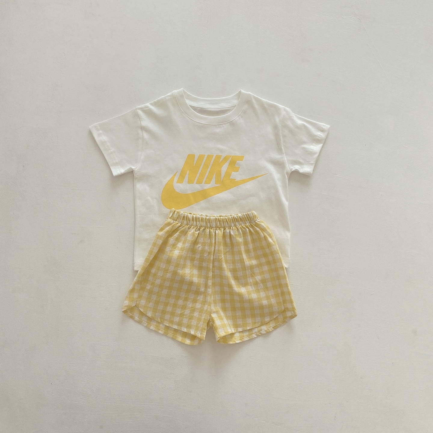 【73-100cm】二点セット 絶対欲しい 大人気 チェック柄 清新 半袖Tシャツ+ショートパンツ セットアップ