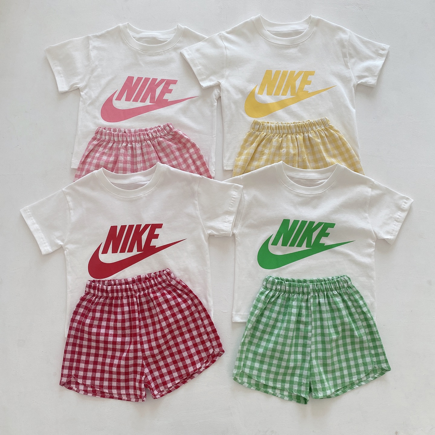 【73-100cm】二点セット 絶対欲しい 大人気 チェック柄 清新 半袖Tシャツ+ショートパンツ セットアップ