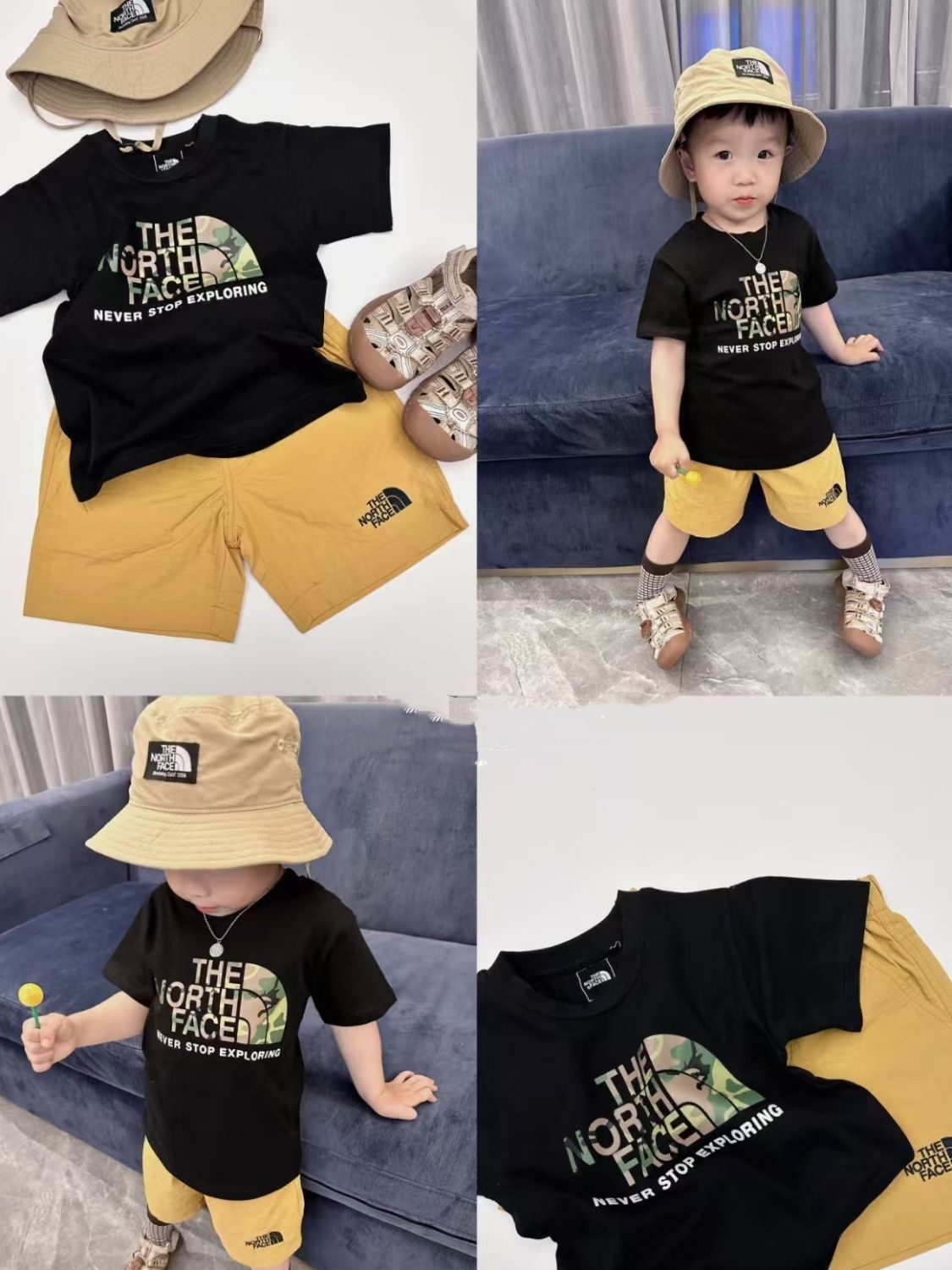 【90-140cm】二点セット 単品注文OK 大人気 カジュアル アルファベット 半袖Tシャツ+ショートパンツ セットアップ